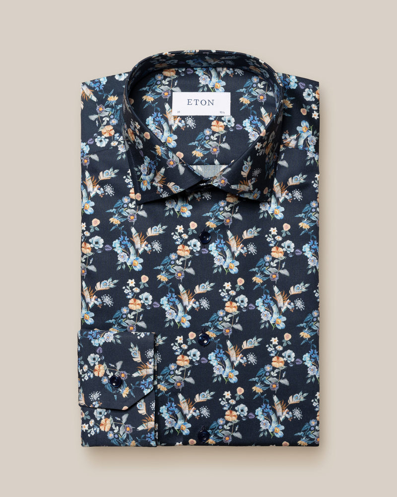 Eton Slim Fit Floral Print Twill Shirt