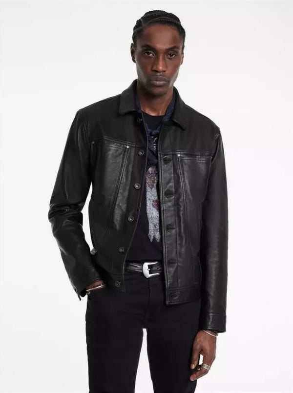 John Varvatos TERRANCE LEATHER TRUCKER JACKET