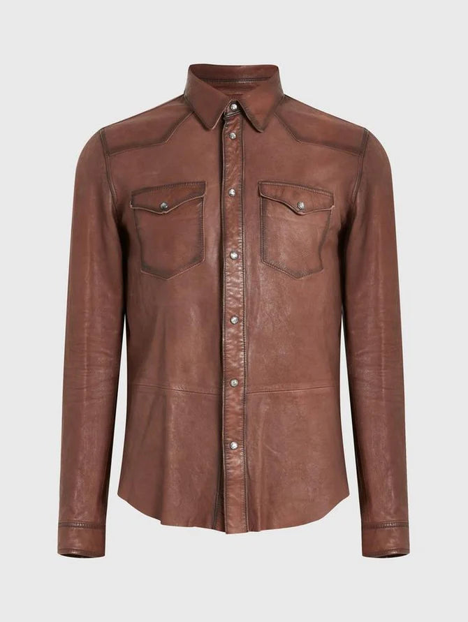 John Varvatos Mason Western Leather Shirt