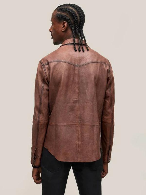 John Varvatos Mason Western Leather Shirt