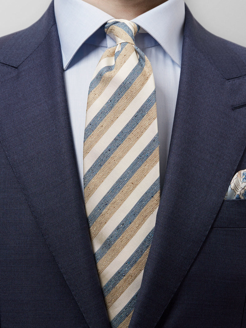 Eton | Blue/Tan/Cream Silk & Cotton Tie